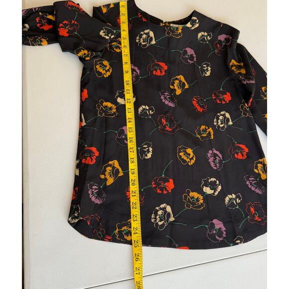 Steven Alan Blouse Top Women's Small Black Floral Silk Round Neck Keyhole Back - Picture 5 of 7